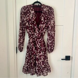 INC International Concepts Maroon Floral Long Sleeve Dress Cottage core